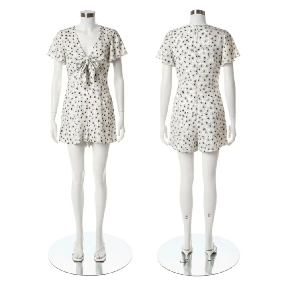 LUC&CE Floral Romper Flutter Sleeve Tie Bosom Jumpsuit Playsuit Sz S - Picture 3 of 11